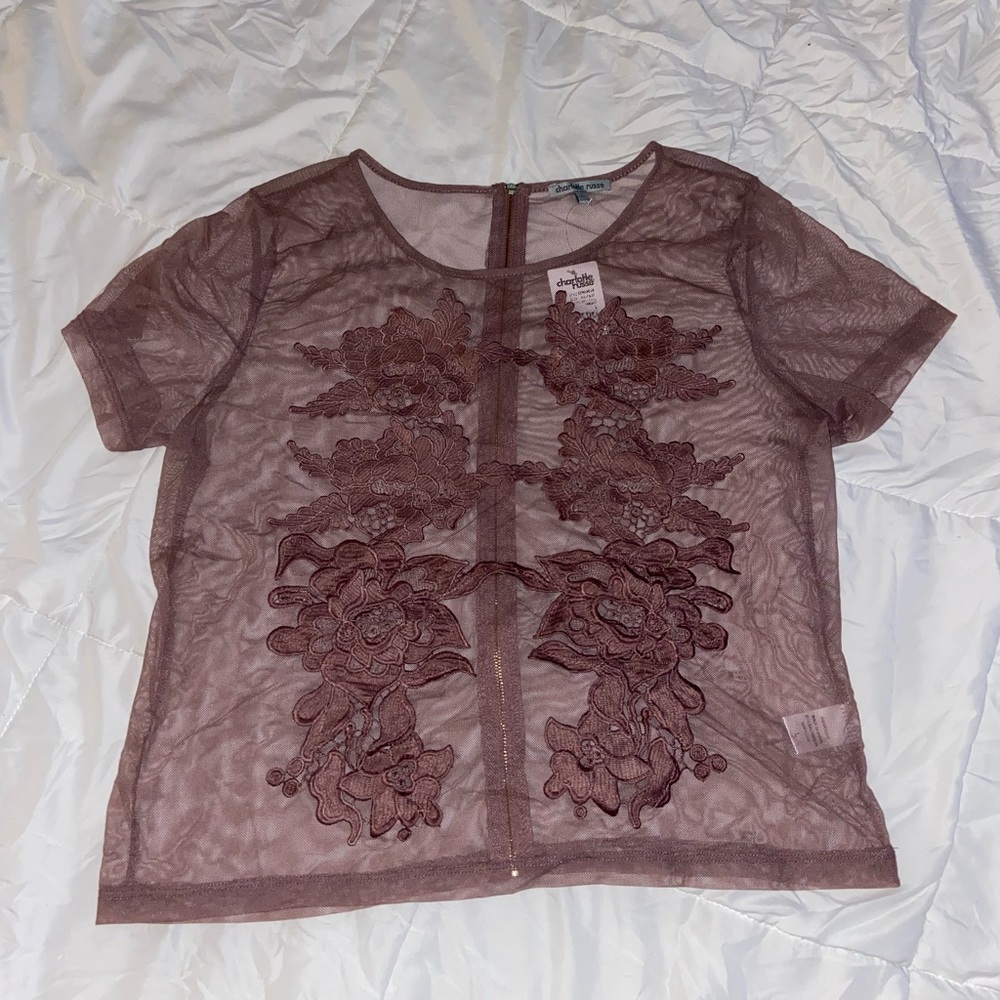 Charlotte Russe mesh and lace, zipper back top
